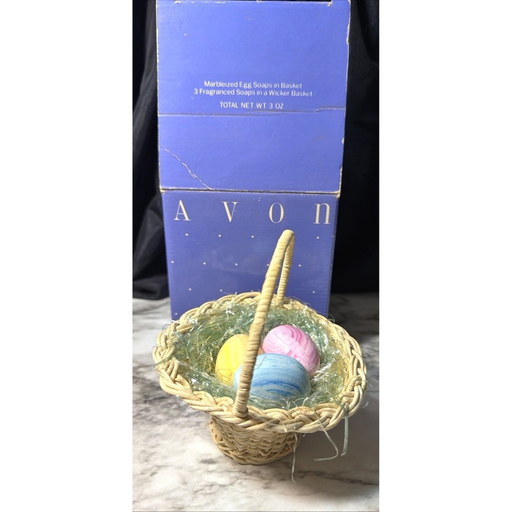 NEW Avon Marbleized Egg Soaps in  6"  Wicker Basket Vintage (2771)‎